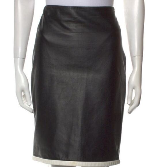 Ralph Lauren Lambskin Skirt - Purple Label - Cream and Black - Size Large - Sz 6 - Picture 5 of 14